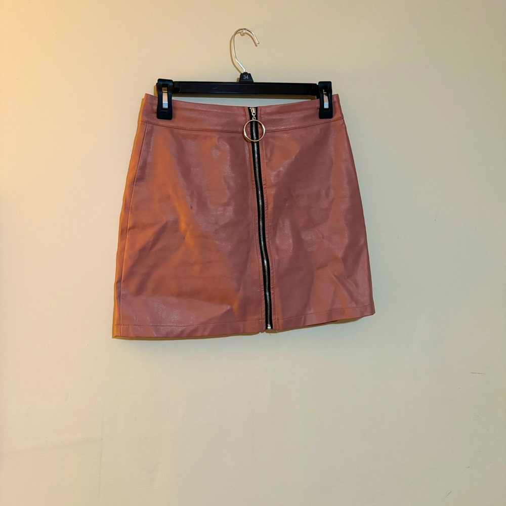 Nude Pink Leather Skirt
